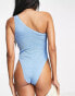 4th & Reckless True one shoulder crinkle swimsuit in blue