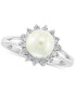 ფოტო #3 პროდუქტის EFFY® Cultured Freshwater Pearl (7mm) & Diamond (1/20 ct. t.w.) Halo Ring in Sterling Silver