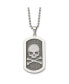 Brushed Laser Cut Skull and Crossbones Dog Tag Ball Chain Necklace