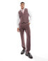 Фото #4 товара ASOS DESIGN wedding slim suit waistcoat in burgundy microtexture