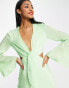 Фото #6 товара ASOS DESIGN tie front satin mini dress with flared sleeve and cut out side