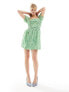 French Connection puff sleeve mini dress with gathered bust in green spot