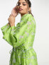 Y.A.S jacquard wrap midi dress in green