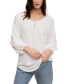 Slub Gauze Knit Top with Pleating Detail on 3/4 Sleeve