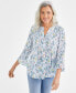 Petite Floral Printed Pintuck Pleated Top, Created for Macy's