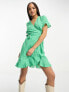 Фото #4 товара Vero Moda wrap mini dress in bright green spot print