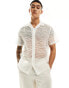 ASOS DESIGN relaxed revere shirt in organza with abstract embroidery in white