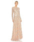 ფოტო #1 პროდუქტის Women's Embellished Illusion High Neck Long Sleeve A Line Gown