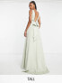 TFNC Tall Bridesmaid bow back maxi dress in sage green