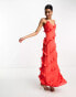 Фото #3 товара Pretty Lavish asymmetric ruffle maxi dress in ruby red