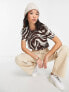 Фото #4 товара adidas Originals 'animal abstract' three stripe zebra print t-shirt in brown and beige