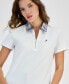 Фото #3 товара Women's Contrast-Collar Polo Short-Sleeve Top
