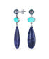 Multi Shape 3 Multi-Tier Dangling Cultured Freshwater Grey Pearl Natural Gemstone Blue Turquoise Navy Sodalite Long Teardrop Earrings For Women