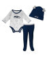 ფოტო #1 პროდუქტის Newborn and Infant Boys and Girls White, Seattle Seahawks Dream Team Bodysuit Pants and Hat Set