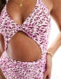 Фото #2 товара Vero Moda halterneck cut out swimsuit in pastel lavender leopard print