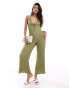 ASOS DESIGN scoop neck tie front racer jumpsuit in olive