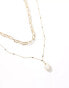 Фото #4 товара ASOS DESIGN multirow necklace with open link and shell pendant in gold tone