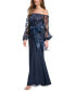 Women's Square-Neck Floral-Embroidery Gown