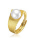 ფოტო #1 პროდუქტის Sterling Silver 14K Gold Plated with Genuine Freshwater Pearl Linear Adjustable Ring