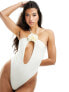 Фото #1 товара Candypants cut out halter flower detail swimsuit in cream