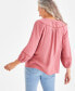 Фото #4 товара Women's Cotton Button-Front Lace-Trim Top, Created for Macy's