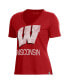 Фото #2 товара Футболка женская Under Armour с логотипом Wisconsin Badgers, красная, V-образный вырез для тренировок.