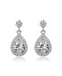 Sterling Silver with Rhodium Plated Clear Pear and Round Cubic Zirconia Halo Teardrop Earrings