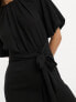 ASOS DESIGN tie waist puff sleeve midi dress in black