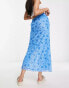 Urban Threads mesh midaxi skirt with lettuce hem in blue ditsy floral