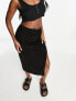 Pimkie high waisted buckle detail midi skirt in black