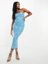 Фото #1 товара Vesper bandeau midi dress in blue ditsy floral