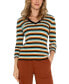 ფოტო #1 პროდუქტის Liverpool Women's Striped 3/4-Sleeve V-Neck Sweater