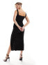 New Look square neck ruched front midi dress in black