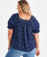 Plus Size Printed Puff-Sleeve Top, Created for Macy's