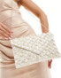 True Decadence embellished satin clutch bag in cream