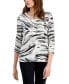 Фото #1 товара Petite Windswept Jacquard Printed 3/4-Sleeve Top, Created for Macy's