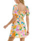 ფოტო #2 პროდუქტის Juniors' Puffed-Sleeve Floral-Print Smocked-Back Dress