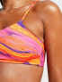 ASOS DESIGN – Mix and Match – Elegantes One-Shoulder-Bikinioberteil mit Marmorprint in Sonnenuntergangsfarben