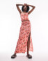 Topshop Tall co-ord cherry blossom split maxi skirt in pink