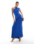 Flounce London one shoulder jersey maxi dress with fishtail skirt in cobalt