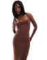 ASOS DESIGN ribbed cowl front midi dress with beaded strap in chocolate Коричневый, S - EU 36-38 - фото #3