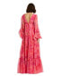 Women's Printed Chiffon Ruffle Long Sleeve V Neck Gown