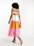 River Island contrast tiered midi beach dress with tie back in white