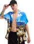 ASOS DESIGN relaxed deep revere satin shirt with scenic desert print BLAU, XL - Chest 44 - фото #2