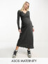 ASOS DESIGN Maternity waffle twist front midi dress with long sleeve in dark grey