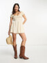 ASOS DESIGN Petite scoop neck cap sleeve crinkle shirred mini dress in sand