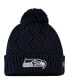 ფოტო #1 პროდუქტის Big Girls College Navy Seattle Seahawks Brisk Cuffed Knit Hat with Pom