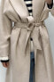 Фото #4 товара Длинное пальто из смесовой шерсти с поясом ZARA