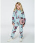 Big Girls Fleece Sweatpants Light Blue Printed Flowers