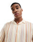 ASOS DESIGN relaxed revere striped shirt in orange and ecru